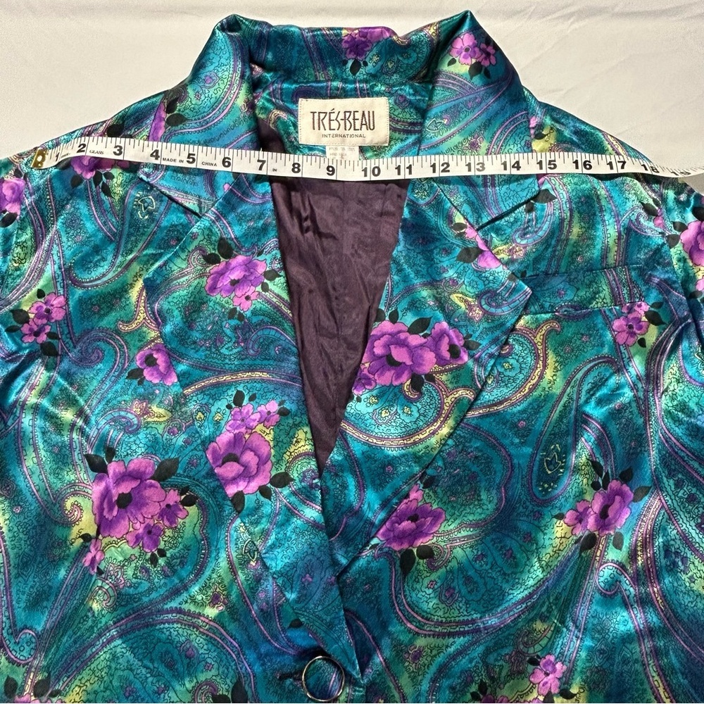 Vintage Womens Blazer Jacket Size M Single Breasted Floral Satin 80's 90's - Picture 11 of 16